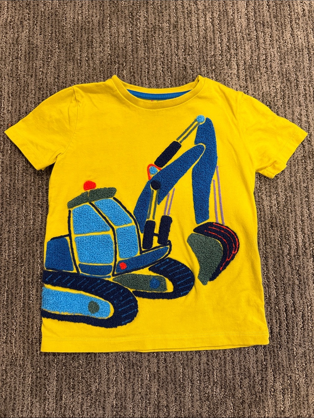 Mini Boden Yellow Tee with Blue & Green Excavator Applique